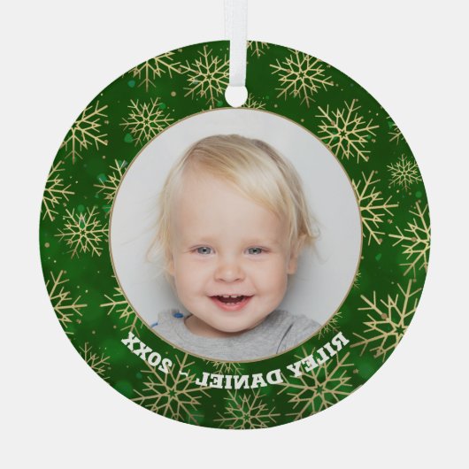 Snowflakes op groene foto glas ornament (Achterkant)