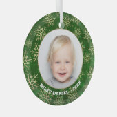 Snowflakes op groene foto glas ornament (Voorkant Rechts)