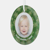 Snowflakes op groene foto glas ornament (Voorkant links)