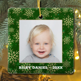 Snowflakes op groene foto keramisch ornament