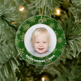 Snowflakes op groene foto keramisch ornament