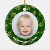 Snowflakes op groene foto keramisch ornament (Voorkant)