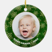 Snowflakes op groene foto keramisch ornament (Achterkant)