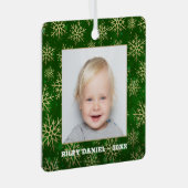 Snowflakes op groene foto metalen ornament (Voorkant Rechts)