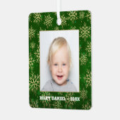 Snowflakes op groene foto metalen ornament (Voorkant links)