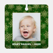 Snowflakes op groene foto metalen ornament (Achterkant)