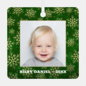 Snowflakes op groene foto metalen ornament (Voorkant)