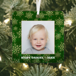 Snowflakes op groene foto metalen ornament