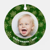 Snowflakes op groene foto metalen ornament (Achterkant)