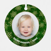 Snowflakes op groene foto metalen ornament (Voorkant)