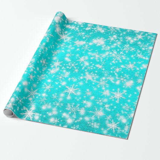 Snowflakes op kerst Sparkles in Turquoise Cadeaupapier (Uitgerold)