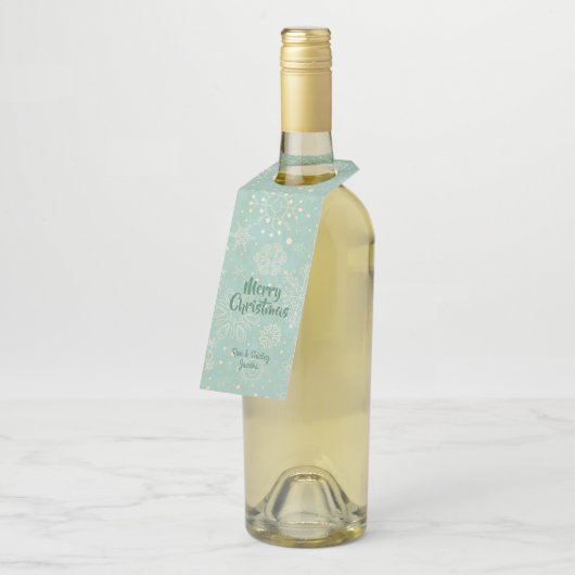  Snowflakes op Mint Green Kerstfeestdag Flessenhanger (Schuin)