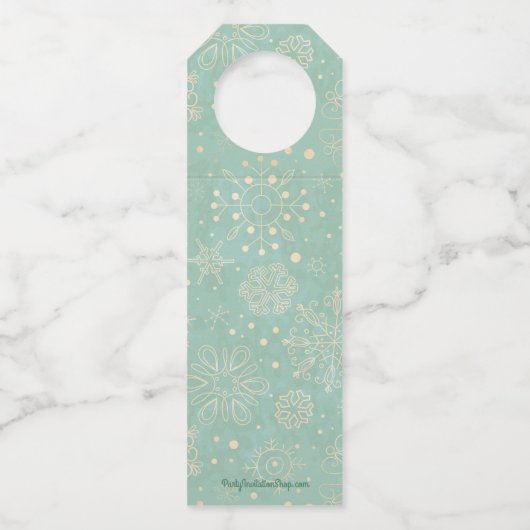  Snowflakes op Mint Green Kerstfeestdag Flessenhanger (Achterkant)