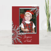 Snowflakes op Red Joyeux Noël Franse Kerstmis Feestdagen Kaart (Voorkant)