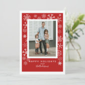 Snowflakes op Red Single Photo met Kerstmis Feestdagenkaart (Staand voorkant)
