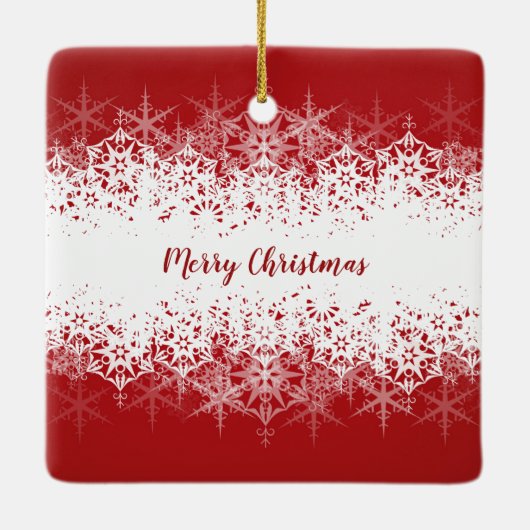 Snowflakes op rode kerst keramisch ornament (Achterkant)