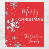 Snowflakes op rode kerst wijn etiket (Enkel label)