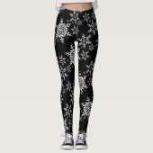 Snowflakes op zwarte winterkerst leggings (Voorkant)
