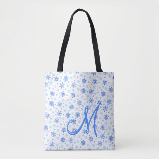 Snowflakes Pastel Baby Blue Modern Aangepast monog Tote Bag (Voorkant)