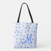 Snowflakes Pastel Baby Blue Modern Aangepast monog Tote Bag (Achterkant)