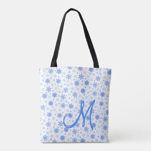 Snowflakes Pastel Baby Blue Modern Aangepast monog Tote Bag (Achterkant)