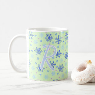 Snowflakes pastel Green Elegant Script Monogram Koffiemok