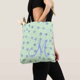 Snowflakes pastel Green Modern Elegant Monogram Tote Bag