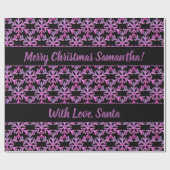 Snowflakes Patroon Black en Roze Kerstmis Cadeaupapier (Vlak)
