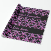 Snowflakes Patroon Black en Roze Kerstmis Cadeaupapier (Uitgerold)