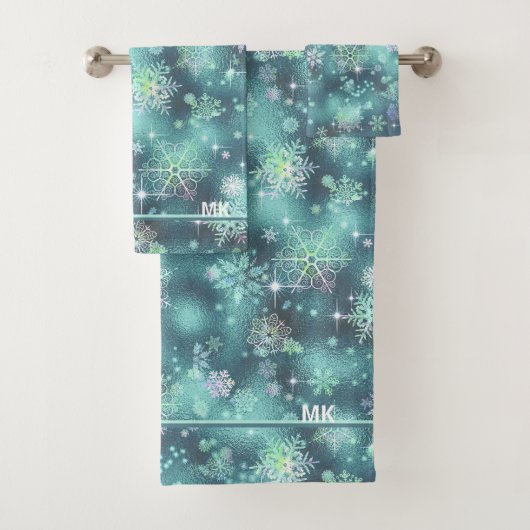  Snowflakes Patroon Blauwgroen ID846 Bad Handdoek (Insitu)
