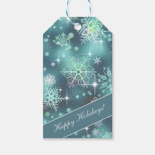  Snowflakes Patroon Blauwgroen ID846 Cadeaulabel (Voorkant)