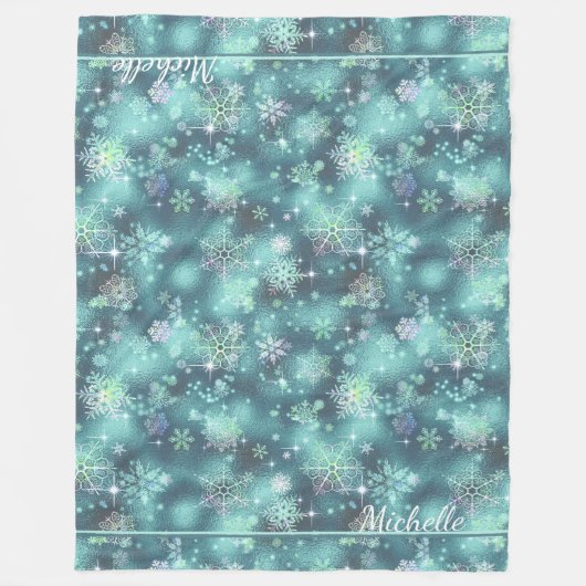  Snowflakes Patroon Blauwgroen ID846 Fleece Deken (Voorkant)