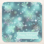 Snowflakes Patroon Blauwgroen ID846 Kartonnen Onderzetters (Voorkant)
