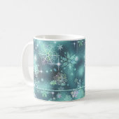  Snowflakes Patroon Blauwgroen ID846 Koffiemok (Voorkant links)