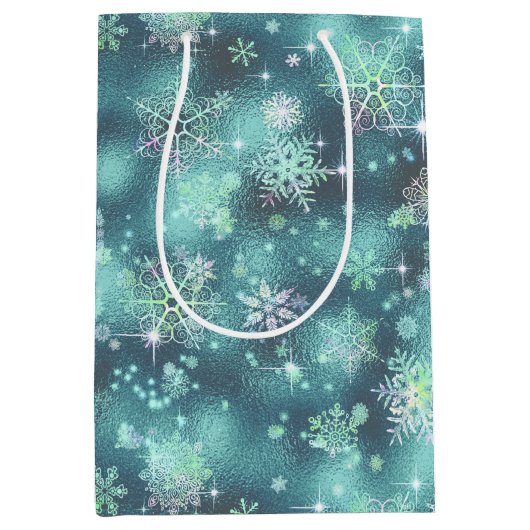  Snowflakes Patroon Blauwgroen ID846 Medium Cadeauzakje (Voorkant)