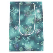  Snowflakes Patroon Blauwgroen ID846 Medium Cadeauzakje (Achterkant)