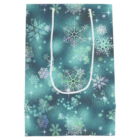  Snowflakes Patroon Blauwgroen ID846 Medium Cadeauzakje (Achterkant)
