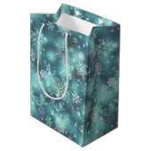  Snowflakes Patroon Blauwgroen ID846 Medium Cadeauzakje (Achterkant Gekanteld)