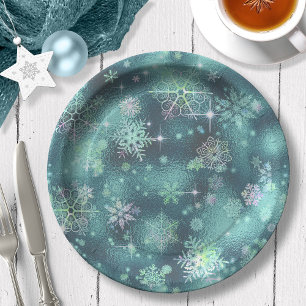 Snowflakes Patroon Blauwgroen ID846 Papieren Bordje