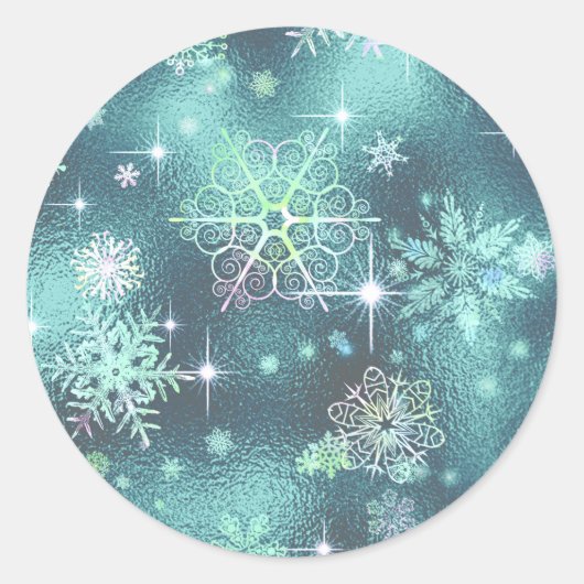  Snowflakes Patroon Blauwgroen ID846 Ronde Sticker (Voorkant)