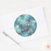  Snowflakes Patroon Blauwgroen ID846 Ronde Sticker (Envelop)