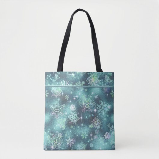 Snowflakes Patroon Blauwgroen ID846 Tote Bag (Voorkant)