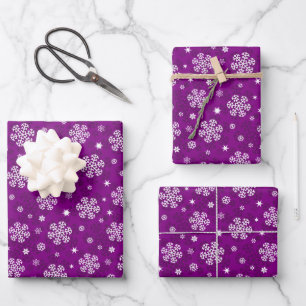 Snowflakes Patroon op Paars Inpakpapier Vel