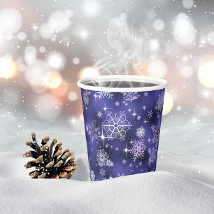  Snowflakes Patroon Violet ID846 Papieren Bekers
