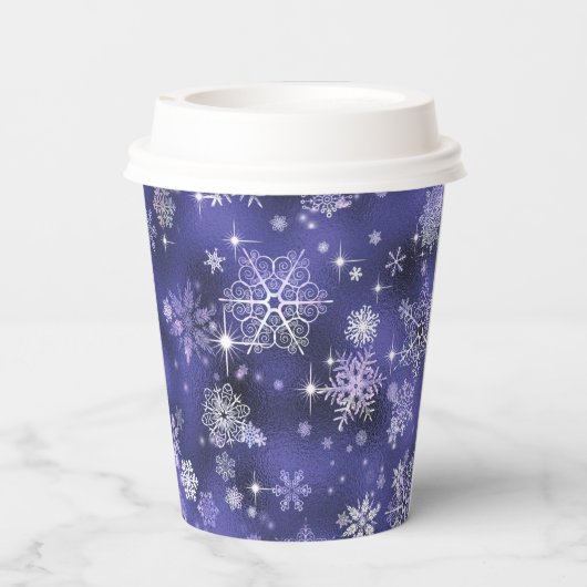  Snowflakes Patroon Violet ID846 Papieren Bekers (Achterkant)