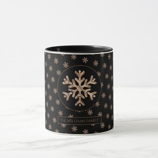 Snowflakes Pattern Black en Gold Kerstmis Mok (Midden)