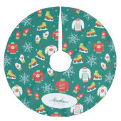 Snowflakes Pattern Blauwgroen Monogram kerstmis Kerstboom Rok (Voorkant)