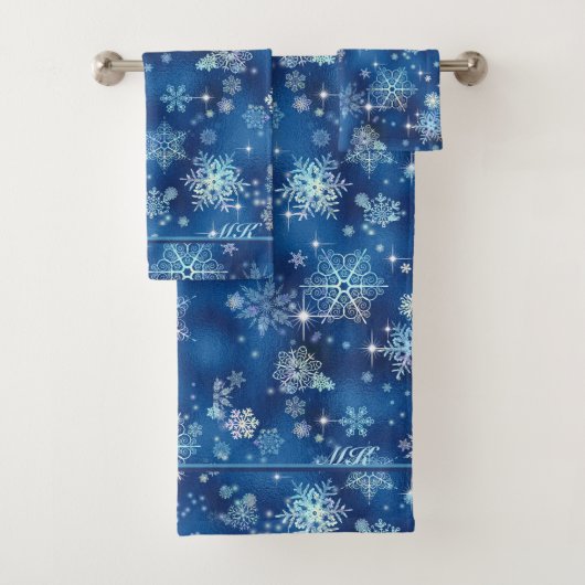 Snowflakes Pattern Blue ID846 Bad Handdoek (Insitu)