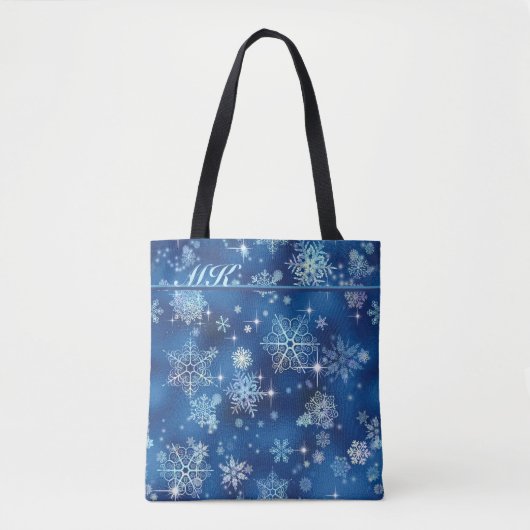  Snowflakes Pattern Blue ID846 Canvas tas (Voorkant)