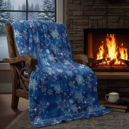 Snowflakes Pattern Blue ID846 Fleece Deken